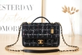 Chanel AS3653 Small Flap Bag with Top Handle Wool Tweed & Gold-Tone Metal Black and White