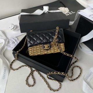 Chanel AS3713 SMALL EVENING BAG Lambskin & Gold Metal Black & Gold