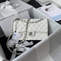 Chanel A01113 Flap Handbag Classic Bag Grained shiny Calfskin White Silver