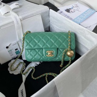 Chanel AS1787 Mini Flap Bag Lambskin Green Gold