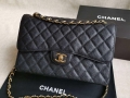 Chanel A58600 Large Flap Handbag Classic bag Grained shiny Calfskin gold Black