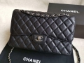 Chanel A58600 Large Classic Handbag Grained shiny Calfskin Black Sliver