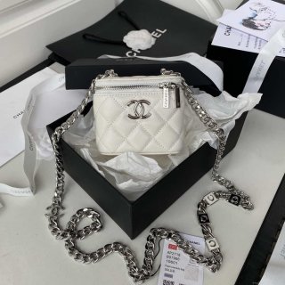 Chanel AP2718 Small Vanity With Chain Calfskin White