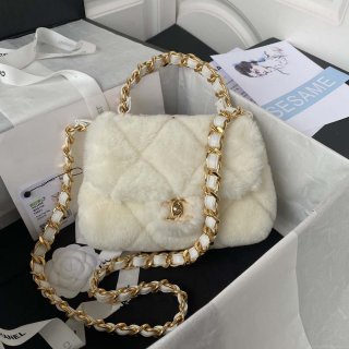 Chanel AS3498 Flap Bag Shearling Beige