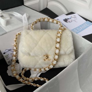 Chanel AS3499 Flap Bag Shearling White