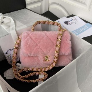 Chanel AS3499 Flap Bag Shearling Pink