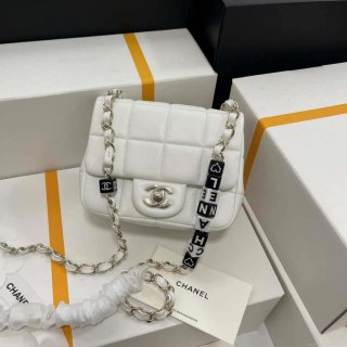 Chanel AS3744 Mini Flap Bag White Lambskin Resin & Gold-Tone Metal White