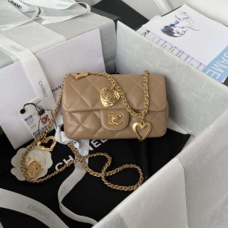 Chanel AS3456 Mini Flap Bag Lambskin & Gold-Tone Metal Apricot