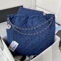 Chanel 22 Handbag Silver-Tone Metal Canvas AS3261 Blue denim