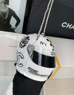 Chanel AS3774 Evening Helmet Minaudiere Resin Strass White and Black