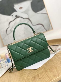 Chanel Small Trendy CC Flap Bag With Top Handle Lambskin bag A92236 Green Gold