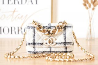 Chanel AS3611 Small Flap Bag Wool Tweed & Gold-Tone Metal White