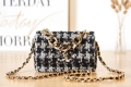 Chanel AS3611 Small Flap Bag Wool Tweed & Gold-Tone Metal Gray and Black