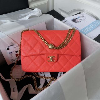 Chanel AS3921 Flap Chain Bag Red Calfskin Gold