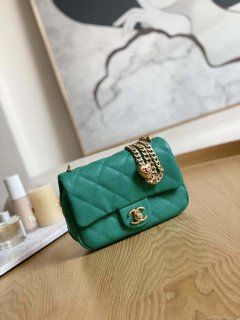 Chanel AS3828 Mini Flap Chain Bag Green Calfskin Gold