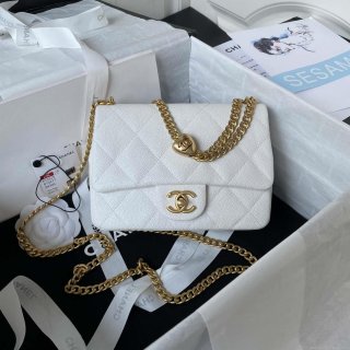 Chanel AS3829 Mini Flap Chain Bag White Calfskin Gold