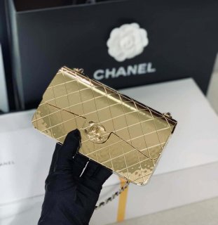 Chanel A8802 EVENING BAG Lambskin Gold Metal Gold