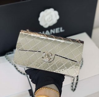 Chanel A8802 EVENING BAG Lambskin Sliver Metal Sliver