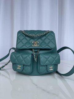 Chanel AS3787 Small Backpack Grained Shiny Calfskin & Gold-Tone Metal Green