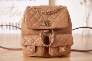 Chanel AS3860 Backpack Grained Shiny Calfskin & Gold-Tone Metal Brown