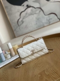 Chanel AP3238 Flap Chain Bag With Handle White Calfskin Gold