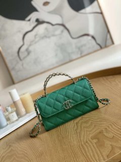 Chanel AP3238 Flap Chain Bag With Handle Green Calfskin Gold