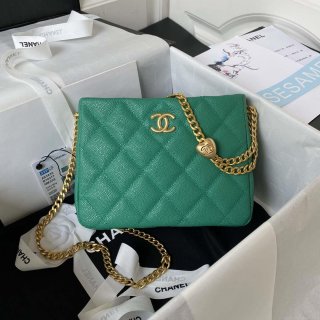 Chanel AS3830 Small Hobo Handbag Green Calfskin Gold