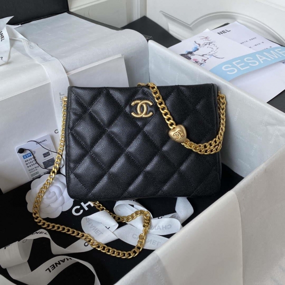 Chanel AS3830 Small Hobo Handbag Black Calfskin Gold