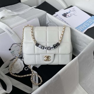 Chanel AS3331 Small Flap 19cm Bag White Lambskin Gold