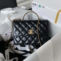 Chanel AS3908 CC Small Flap Bag With Top Handle Shiny Calfskin Black Gold