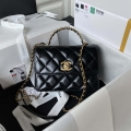 Chanel AS3886 Mini Flap Bag With Top Handle Shiny Calfskin Black Gold