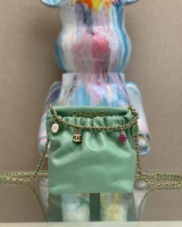 Chanel AS3793 Small Bucket Bag Lambskin Resin & Gold-Tone Metal Light Green