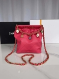 Chanel AS3793 Small Bucket Bag Lambskin Resin & Gold-Tone Metal Red