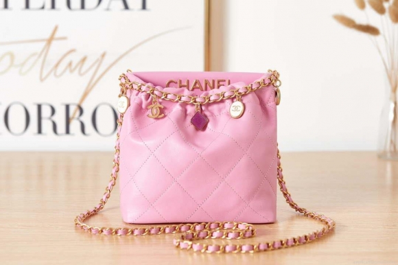 Chanel AS3793 Small Bucket Bag Lambskin Resin & Gold-Tone Metal Pink