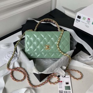 Chanel AP3240 Flap Bag With Top Handle Lambskin & Gold-Tone Metal Green