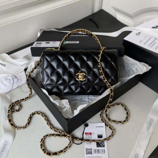 Chanel AP3240 Flap Bag With Top Handle Lambskin & Gold-Tone Metal Black