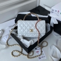 Chanel AP3240 Flap Bag With Top Handle Lambskin & Gold-Tone Metal White