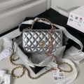 Chanel AP3240 Flap Bag With Top Handle Lambskin & Gold-Tone Metal Silver