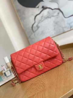 Chanel AS3777 Flap Bag Lambskin & Gold-Tone Metal Red