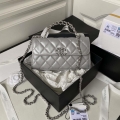 Chanel AP3238 Flap Chain Bag Gray Lambskin Gold With Handle Bag