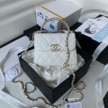 Chanel AP3237 Clutch with chain Grained Shiny Calfskin Gold With Handle Bag White