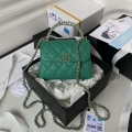 Chanel AP3237 Clutch with chain Grained Shiny Calfskin Gold With Handle Bag Green