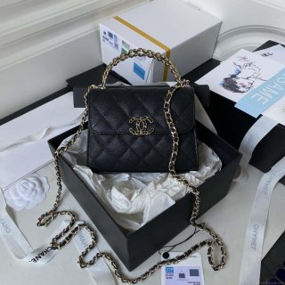 Chanel AP3237 Clutch with chain Grained Shiny Calfskin Gold With Handle Bag Black