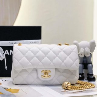 Chanel AS3041 Flap Classic Bag CF Camellia Lambskin White Gold