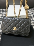 Chanel A68341 Flap Classic Bag Woc Camellia Lambskin Black