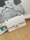 Chanel A01112 Flap Handbag Classic Grained shiny Calfskin White Silver