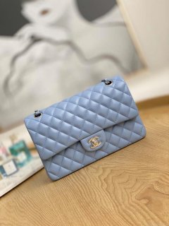 Chanel A01112 Flap Classic Bag Lambskin Light Blue Silver