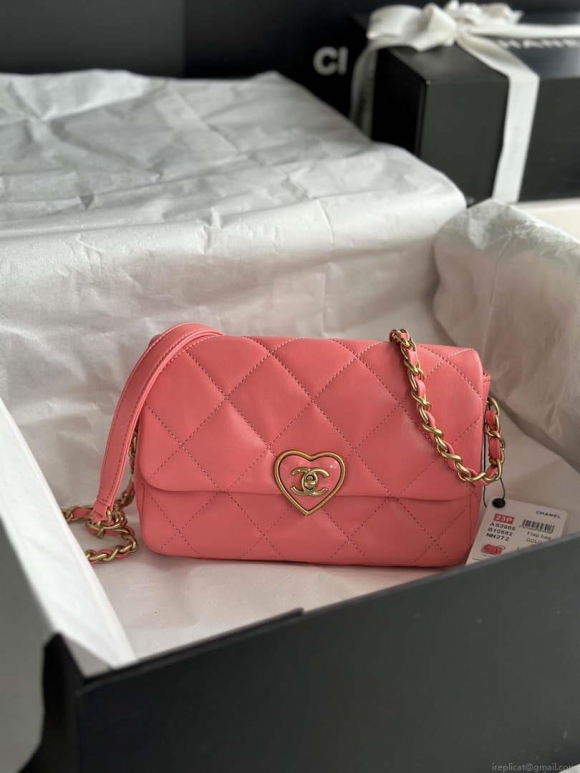 Chanel AS3986 Small Flap Bag Lambskin Plexi & Gold-Tone Meta Pink