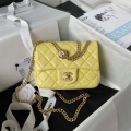 Chanel AS4040 Mini Flap Classic Bag 18 Woc Camellia Lambskin Yellow