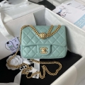 Chanel AS4040 Mini Flap Classic Bag 18 Woc Camellia Lambskin Lake Blue